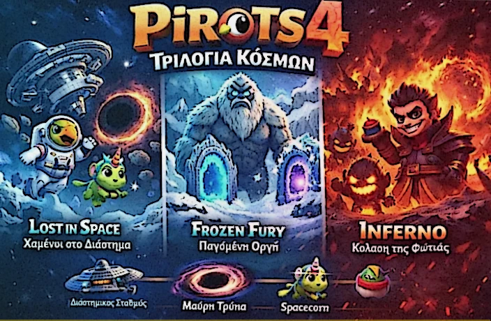 Σύγκριση των τριών κόσμων του Pirots 4 με villains, Coin Game και αφηγηματική θέση