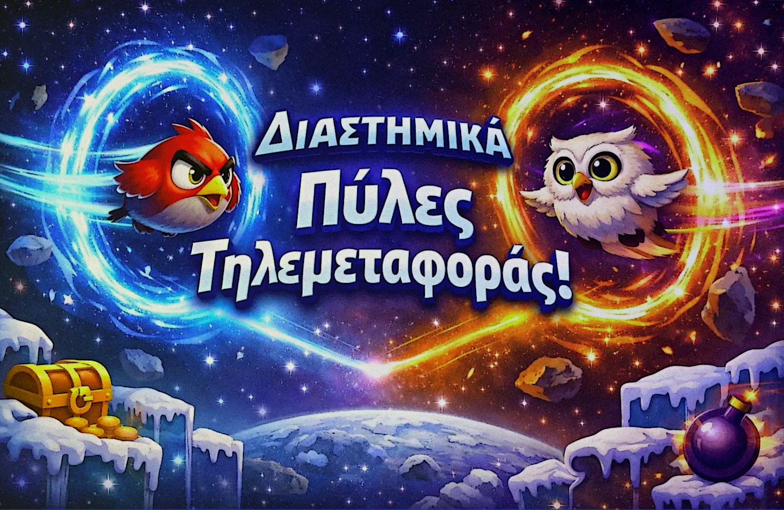 Space Portals στο Pirots 4 Frozen Fury που τηλεμεταφέρουν πουλιά σε νέες παραγωγικές θέσεις