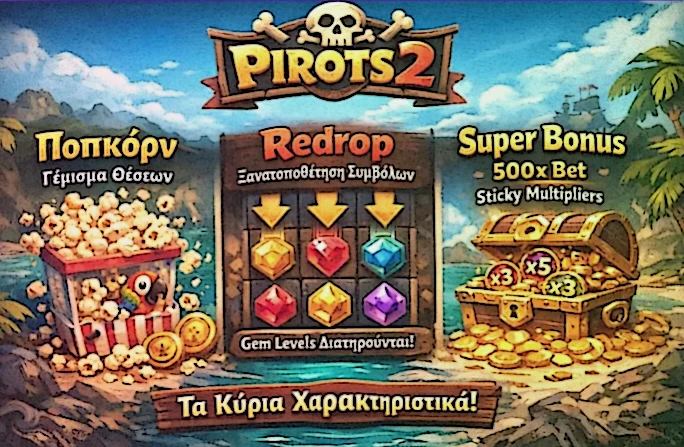 Οι τρεις βασικές νέες λειτουργίες του Pirots 2 με έμφαση σε Popcorn, Redrop και Super Bonus