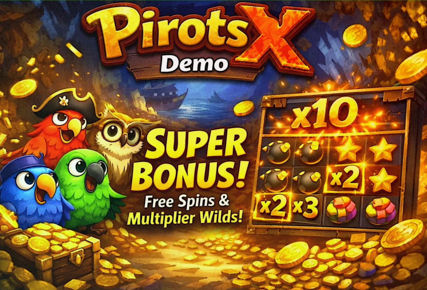 Pirots X demo X iter επιλογές με Bonus Hunt, Feature Bonanza, Max Grid, Bonus και Super Bonus